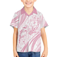 Sharks Couple Dreamy Polynesians Floral Sea Family Matching Short Sleeve Bodycon Dress and Hawaiian Shirt Pink - Polynesian Pride