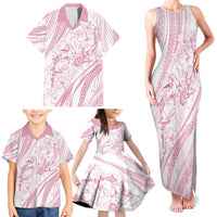 Sharks Couple Dreamy Polynesians Floral Sea Family Matching Tank Maxi Dress and Hawaiian Shirt Pink - Polynesian Pride