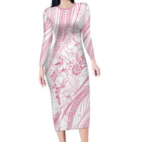 Sharks Couple Dreamy Polynesians Floral Sea Long Sleeve Bodycon Dress Pink - Polynesian Pride