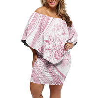 Sharks Couple Dreamy Polynesians Floral Sea Off Shoulder Short Dress Pink - Polynesian Pride