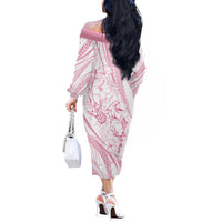 Sharks Couple Dreamy Polynesians Floral Sea Off The Shoulder Long Sleeve Dress Pink - Polynesian Pride