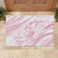 Sharks Couple Dreamy Polynesians Floral Sea Rubber Doormat Pink - Polynesian Pride