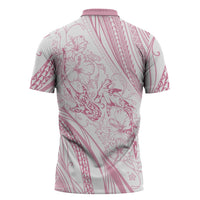 Sharks Couple Dreamy Polynesians Floral Sea Zipper Polo Shirt Pink - Polynesian Pride