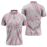 Sharks Couple Dreamy Polynesians Floral Sea Zipper Polo Shirt Pink - Polynesian Pride
