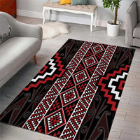Red Tukutuku Pattern Aotearoa Area Rug Niho Taniwha and Puhoro Motifs