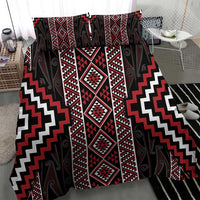 Red Tukutuku Pattern Aotearoa Bedding Set Niho Taniwha and Puhoro Motifs