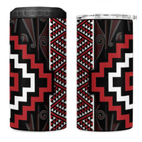 Red Tukutuku Pattern Aotearoa 4 in 1 Can Cooler Tumbler Niho Taniwha and Puhoro Motifs