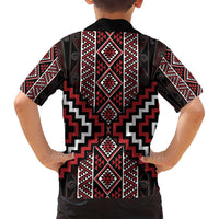 Red Tukutuku Pattern Aotearoa Family Matching Tank Maxi Dress and Hawaiian Shirt Niho Taniwha and Puhoro Motifs LT7 - Polynesian Pride