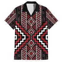 Red Tukutuku Pattern Aotearoa Hawaiian Shirt Niho Taniwha and Puhoro Motifs