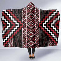 Red Tukutuku Pattern Aotearoa Hooded Blanket Niho Taniwha and Puhoro Motifs