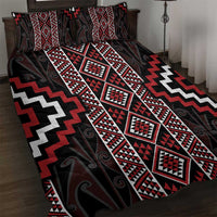 Red Tukutuku Pattern Aotearoa Quilt Bed Set Niho Taniwha and Puhoro Motifs