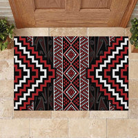 Red Tukutuku Pattern Aotearoa Rubber Doormat Niho Taniwha and Puhoro Motifs