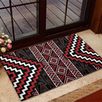 Red Tukutuku Pattern Aotearoa Rubber Doormat Niho Taniwha and Puhoro Motifs