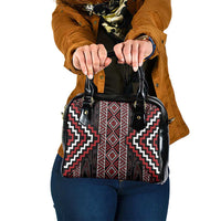 Red Tukutuku Pattern Aotearoa Shoulder Handbag Niho Taniwha and Puhoro Motifs LT7 One Size Red - Polynesian Pride
