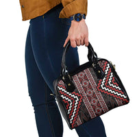 Red Tukutuku Pattern Aotearoa Shoulder Handbag Niho Taniwha and Puhoro Motifs LT7 - Polynesian Pride
