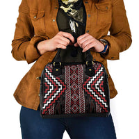 Red Tukutuku Pattern Aotearoa Shoulder Handbag Niho Taniwha and Puhoro Motifs LT7 - Polynesian Pride