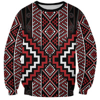 Red Tukutuku Pattern Aotearoa Sweatshirt Niho Taniwha and Puhoro Motifs