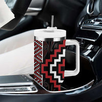 Red Tukutuku Pattern Aotearoa Tumbler With Handle Niho Taniwha and Puhoro Motifs