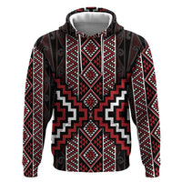 Red Tukutuku Pattern Aotearoa Zip Hoodie Niho Taniwha and Puhoro Motifs LT7 Pullover Hoodie Red - Polynesian Pride