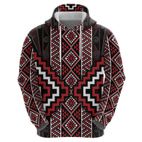 Red Tukutuku Pattern Aotearoa Zip Hoodie Niho Taniwha and Puhoro Motifs LT7 - Polynesian Pride