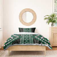 Jade Tukutuku Pattern Aotearoa Bedding Set Niho Taniwha and Puhoro Motifs