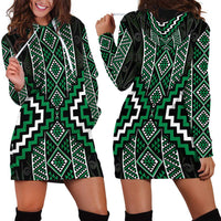 Jade Tukutuku Pattern Aotearoa Hoodie Dress Niho Taniwha and Puhoro Motifs