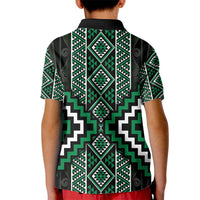 Jade Tukutuku Pattern Aotearoa Kid Polo Shirt Niho Taniwha and Puhoro Motifs