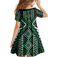 Jade Tukutuku Pattern Aotearoa Kid Short Sleeve Dress Niho Taniwha and Puhoro Motifs