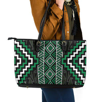 Jade Tukutuku Pattern Aotearoa Leather Tote Bag Niho Taniwha and Puhoro Motifs