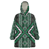 Jade Tukutuku Pattern Aotearoa Wearable Blanket Hoodie Niho Taniwha and Puhoro Motifs