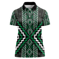Jade Tukutuku Pattern Aotearoa Women Polo Shirt Niho Taniwha and Puhoro Motifs