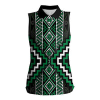 Jade Tukutuku Pattern Aotearoa Women Sleeveless Polo Shirt Niho Taniwha and Puhoro Motifs