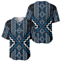 Azure Tukutuku Pattern Aotearoa Baseball Jersey Niho Taniwha and Puhoro Motifs LT7 - Polynesian Pride