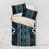 Azure Tukutuku Pattern Aotearoa Bedding Set Niho Taniwha and Puhoro Motifs