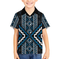 Azure Tukutuku Pattern Aotearoa Family Matching Puletasi and Hawaiian Shirt Niho Taniwha and Puhoro Motifs