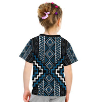Azure Tukutuku Pattern Aotearoa Kid T Shirt Niho Taniwha and Puhoro Motifs