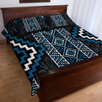 Azure Tukutuku Pattern Aotearoa Quilt Bed Set Niho Taniwha and Puhoro Motifs