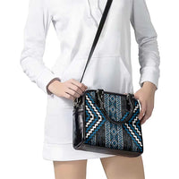 Azure Tukutuku Pattern Aotearoa Shoulder Handbag Niho Taniwha and Puhoro Motifs