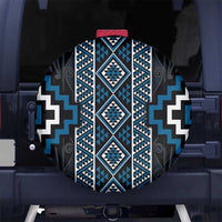 Azure Tukutuku Pattern Aotearoa Spare Tire Cover Niho Taniwha and Puhoro Motifs
