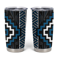 Azure Tukutuku Pattern Aotearoa Tumbler Cup Niho Taniwha and Puhoro Motifs