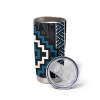 Azure Tukutuku Pattern Aotearoa Tumbler Cup Niho Taniwha and Puhoro Motifs