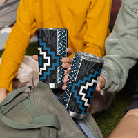 Azure Tukutuku Pattern Aotearoa Tumbler Cup Niho Taniwha and Puhoro Motifs