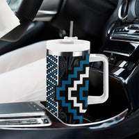 Azure Tukutuku Pattern Aotearoa Tumbler With Handle Niho Taniwha and Puhoro Motifs