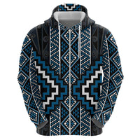 Azure Tukutuku Pattern Aotearoa Zip Hoodie Niho Taniwha and Puhoro Motifs LT7 - Polynesian Pride