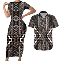 Classic Tukutuku Pattern Aotearoa Couples Matching Short Sleeve Bodycon Dress and Hawaiian Shirt Niho Taniwha and Puhoro Motifs