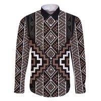 Classic Tukutuku Pattern Aotearoa Family Matching Off Shoulder Short Dress and Hawaiian Shirt Niho Taniwha and Puhoro Motifs