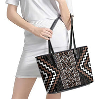 Classic Tukutuku Pattern Aotearoa Leather Tote Bag Niho Taniwha and Puhoro Motifs