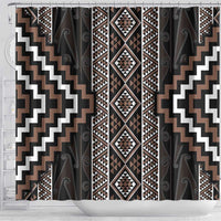 Classic Tukutuku Pattern Aotearoa Shower Curtain Niho Taniwha and Puhoro Motifs