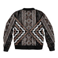 Classic Tukutuku Pattern Aotearoa Sleeve Zip Bomber Jacket Niho Taniwha and Puhoro Motifs