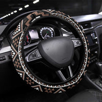 Classic Tukutuku Pattern Aotearoa Steering Wheel Cover Niho Taniwha and Puhoro Motifs LT7 Universal Fit Brown - Polynesian Pride